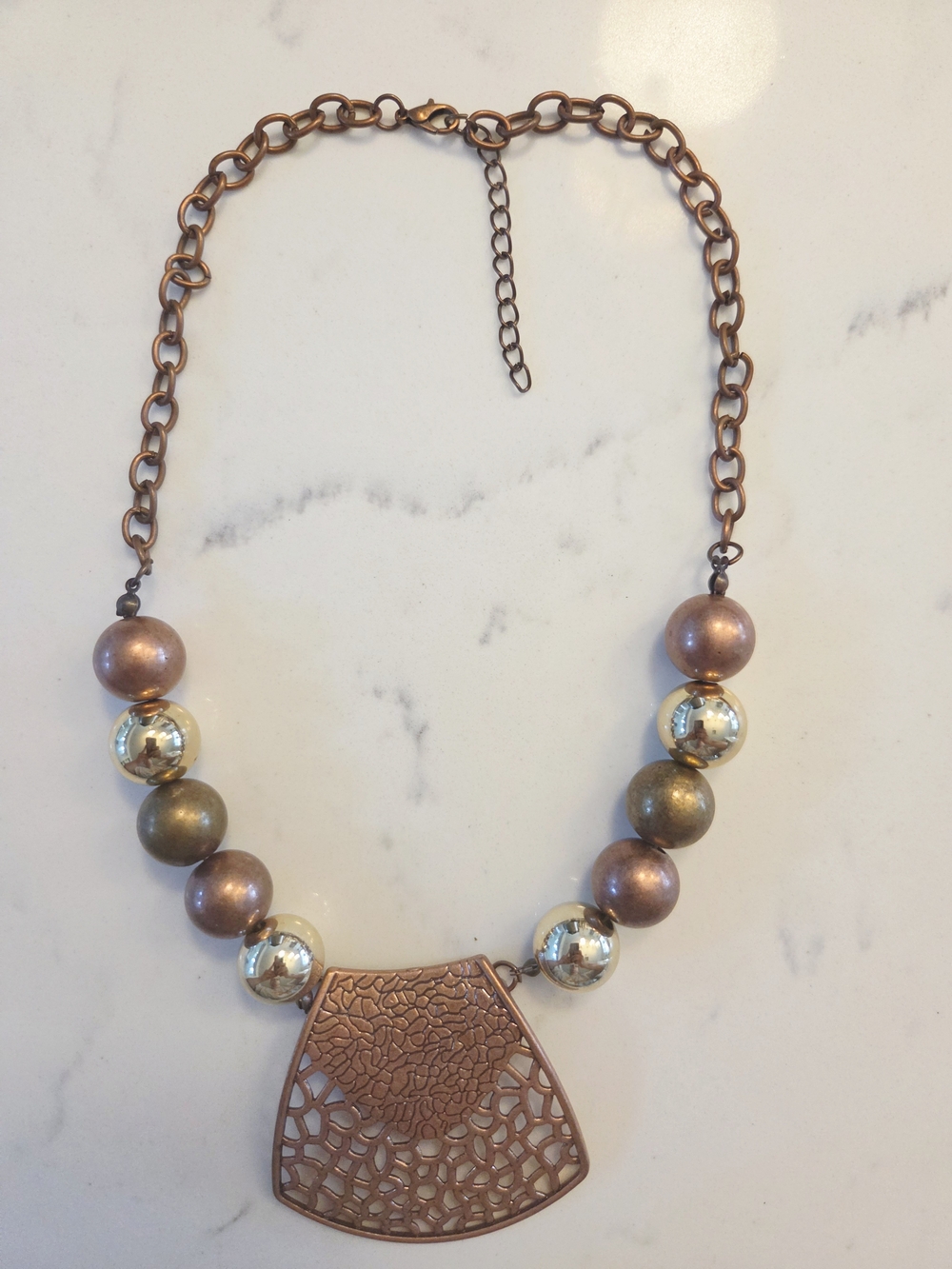 Bohemian Copper Pendant Necklace with Gold And Copper Beads - Picture 2 of 4